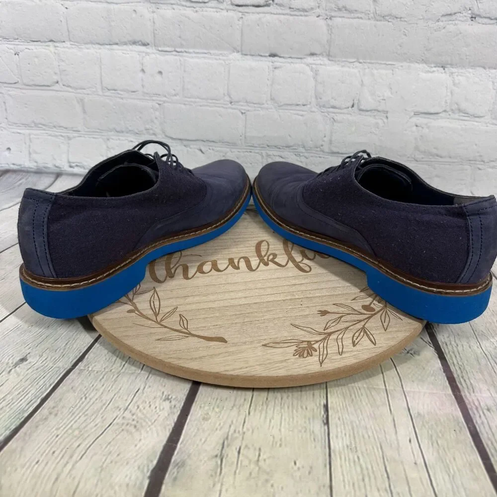 Cole Haan Navy Canvas & Suede Oxfords with Bright Blue Soles